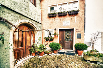 Canvas Print - ROTHENBURG OB DER TAUBER, GERMANY - MARCH 05: Typical street on March 05, 2016 in Rothenburg ob der Tauber, Germany. It is well known for its well-preserved medieval old town.