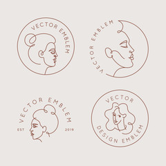 Aufkleber - Vector logo design template and illustration in minimal linear style - minimalistic female portrait