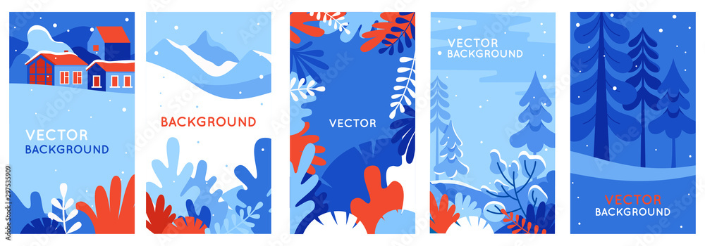 Winter landscapes - vertical banners and wallpaper for social media stories - obrazy, fototapety, plakaty 
