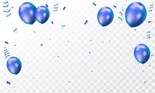 Blue White Balloons, Confetti Concept Design Template Holiday Happy Day, Background Celebration Vector Illustration.