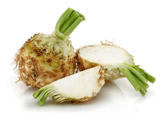 Wall Mural - Sliced celeriac isolated on white background