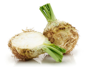 Wall Mural - Sliced celeriac isolated on white background