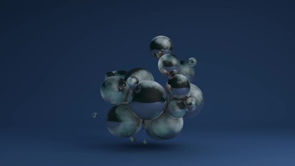 Poster - 3D animation of a set of glass balls that pulsate and move changing size.