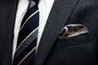 Business suit details, tie, jacket and handkerchief