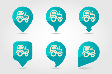 tractor flat vector pin map icon. farmer machine