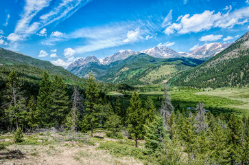 rocky mountains summer green panorama in colorado, usa. mountains and clouds