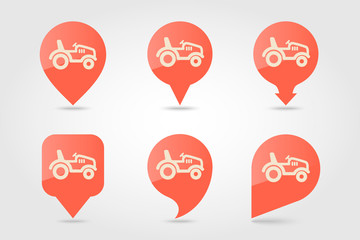 Tractor flat vector pin map icon. Farmer machine