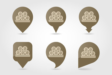 Round hay bales flat vector pin map icon