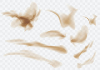 Wall Mural - desert sandstorm set, brown dusty clouds or dry sand flying with gust of wind, explosion collection 