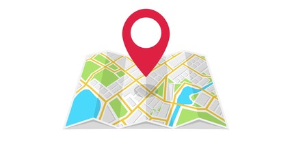Poster - navigation map and red checkpoint icon. loop animation on white background. 4k resolution.