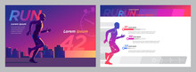 Vector Image Silhouette Of A Runner On The Background Of The Evening City Marathon Template Set