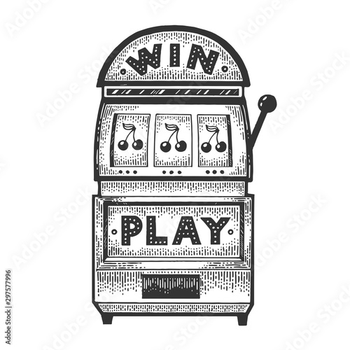 Slot machine gambling device sketch engraving vector illustration Poster Mural XXL