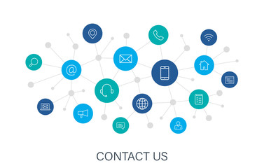 Poster - Concept Contact Us web icons in line style. Web and mobile icon. Chat, support, message, phone. Digital network, social media. Vector illustration.