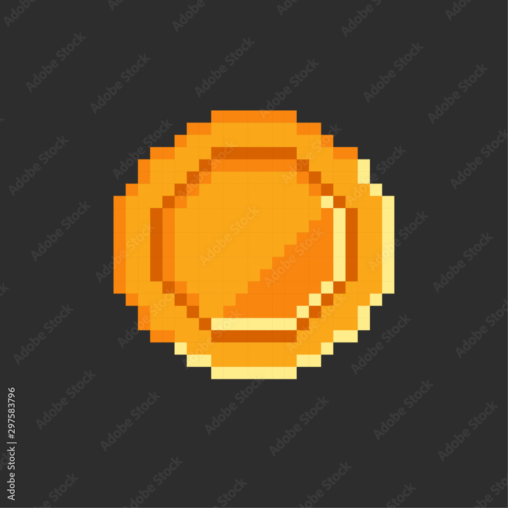 Pixel gold coin for 16 bit retro game. Vector golden pixelated coin  isolated on black background. Illustration of money 8bit. の Stock ベクター |  Adobe Stock