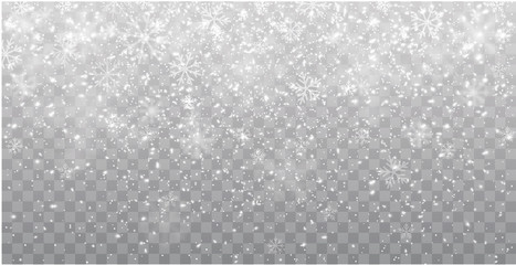 seamless realistic falling snow or snowflakes. isolated on transparent background - stock vector.