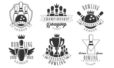 Wall Mural - Set of vintage bowling logos cartoon vector illustration