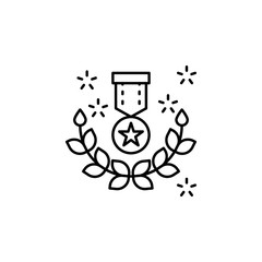 Poster - Laurel branch, medal, first place, star icon. Simple line, outline vector of win