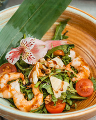 Poster - shrimp salad with spinach, lettuce, cherry tomato, parmesan