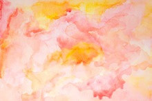 Abstract Marble Fluid Art With Yellow And Pink Paint On Paper Background