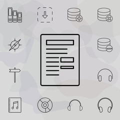 Poster - sheet of paper with records icon. Universal set of web for website design and development, app development