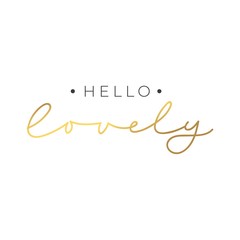 Wall Mural - Hello lovely lettering card on white background vector illustration. Postcard positive phrase in golden color. Poster with stylish handwritten message