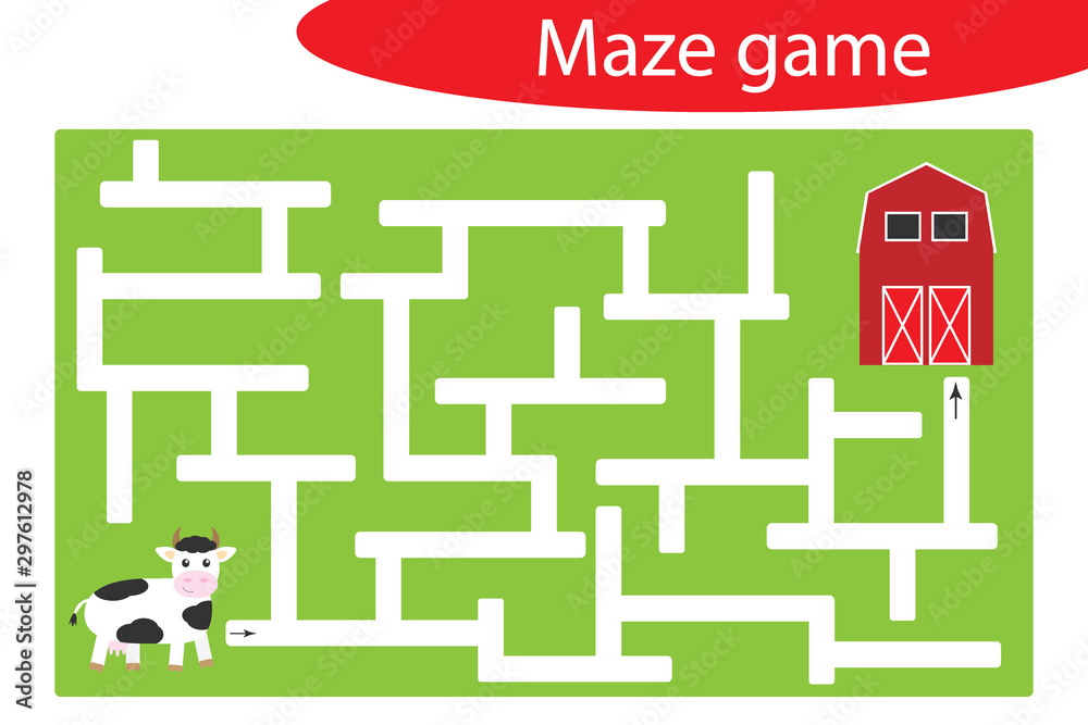 Labyrinth game, help the cow to find a way out of the maze, cute ...