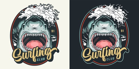 Colorful summer surfing club badge