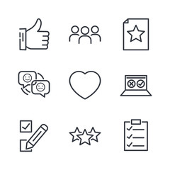 Aufkleber - Icons Set of Survey Related Vector Simple Line. Management line icon. Startup strategy and Employees linear symbol. Customer Opinion, Web Survey and more, Startup and Teamwork symbols