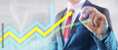 Cuadros en Lienzo Financial growth arrows graph. Investment and trading concept.