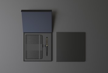 Blank dairy and pen set for branding and mock up. 3d render illustration.