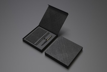 Tech gift set paper hard box for branding. 3d render illustration.