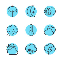 Fototapete - Weather line icon template color editable. Wind, Blizzard, Sun, Rain and more vector illustration for graphic and web design. Weather symbol vector sign isolated on white background.
