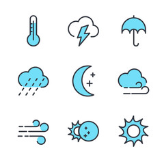 Fototapete - Weather line icon template color editable. Wind, Blizzard, Sun, Rain and more vector illustration for graphic and web design. Weather symbol vector sign isolated on white background.