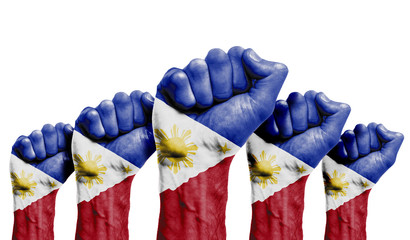 Wall Mural - A raised fist of a protesters painted with the Philippines flag