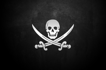 ripped tear grunge old fabric texture of the pirate skull flag waving in wind, calico jack pirate sy