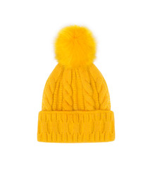 Yellow knitted hat isolated on white background