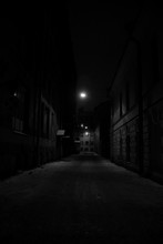 Winter Night Street Lit By A Lonely Lantern