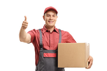 Sticker - Man mover holding a package and making a thumb up sign