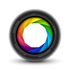 Poster - Camera shutter photography icon aperture. Focus vector colorful lens zoom digital design