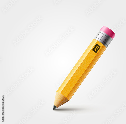 Cuadros en Lienzo Vector short yellow pencil, Realistic pencil isolated cartoon with rubber eraser