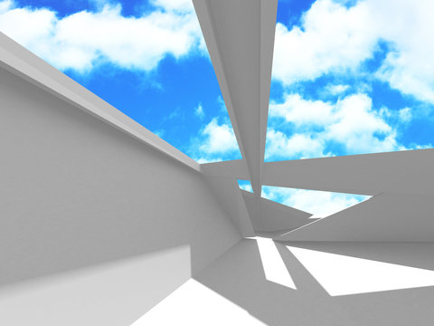 Futuristic White Architecture Design on Cloudy Sky Background