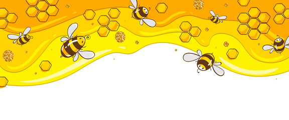 horizontal banner with bees combs. honey isolated on yellow background. vector illustration eps10. p
