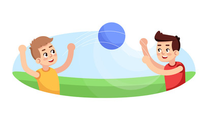 Sticker - Boys playing ball flat vector illustration