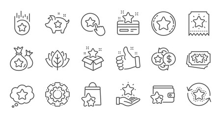 Loyalty program line icons. Bonus card, Redeem gift and discount coupon signs. Lottery ticket, Earn reward and winner gift icons. Linear set. Quality line set. Vector