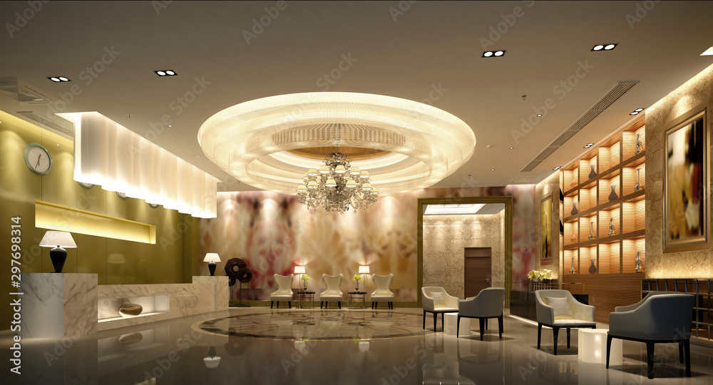 3d render of luxury hotel reception and lobby Stock Illustration ...