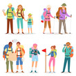 Tourist vector traveling people tripper traveler man woman camper character with backpack on vacation illustration set of person hiker on journey adventure isolated on white background