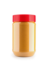 Close Up Of Peanut Butter Bottle Mockup Isolated On White Background, File Contains A Clipping Path.
