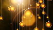 © kokotewan - 3D rendering Hanging christmas gold balls background and golden light and flare.