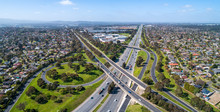 Typical Road Interchange In Melbourne Suburbs - Aerial Panorama