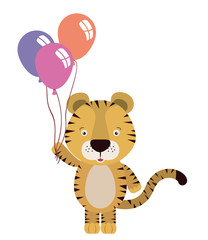 Poster - cute little tiger with balloons helium